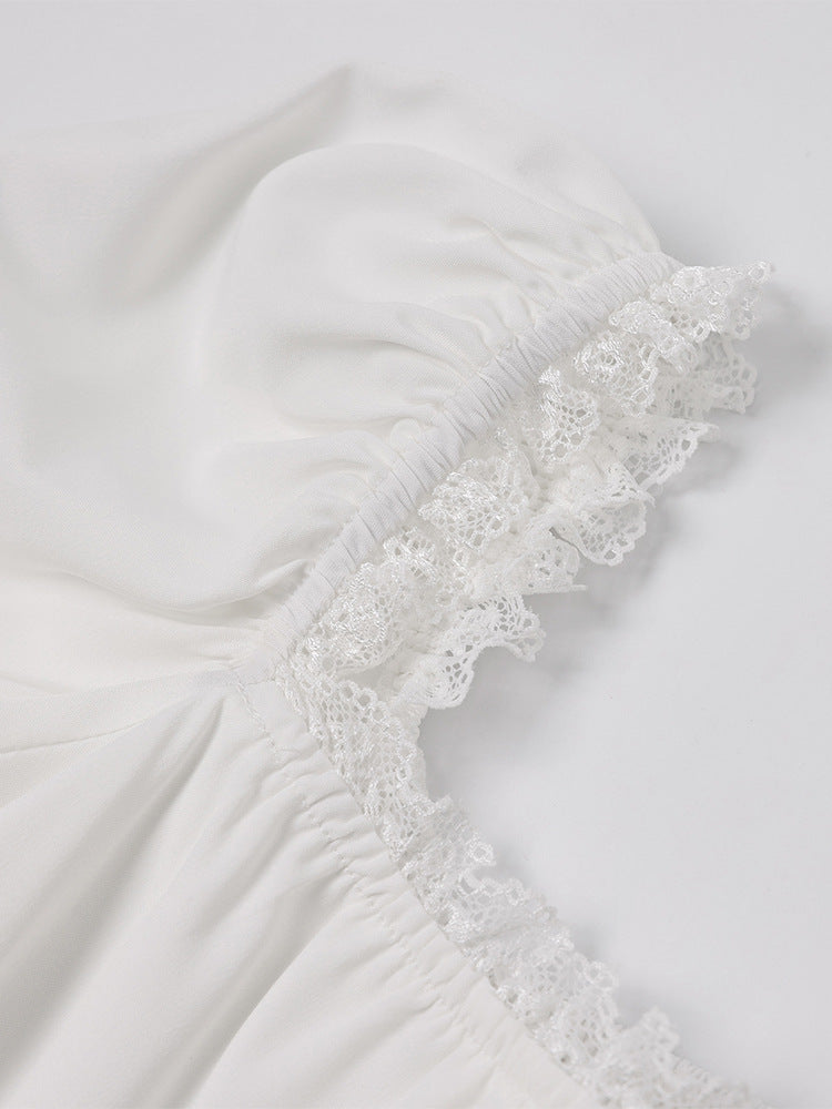 Women Square Neck sexy lace Patchwork Backless pleated dress 8