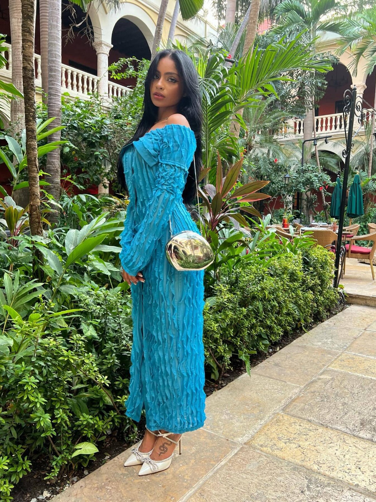 Women's Spring And Summer Sexy Turndown Collar Off Shoulder Long Sleeve Dress 9