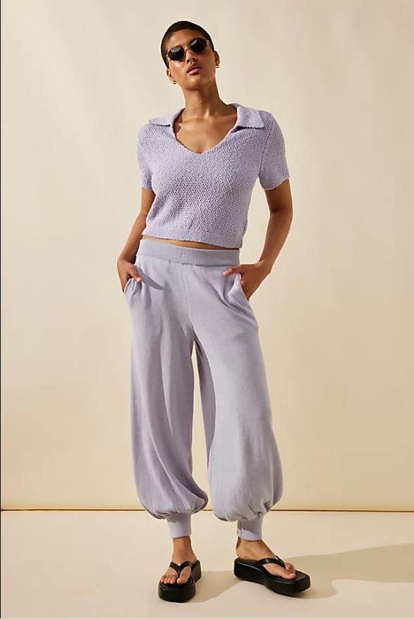 Women autumn V-neck knitting Crop Top and Casual bloomers two-piece set 3