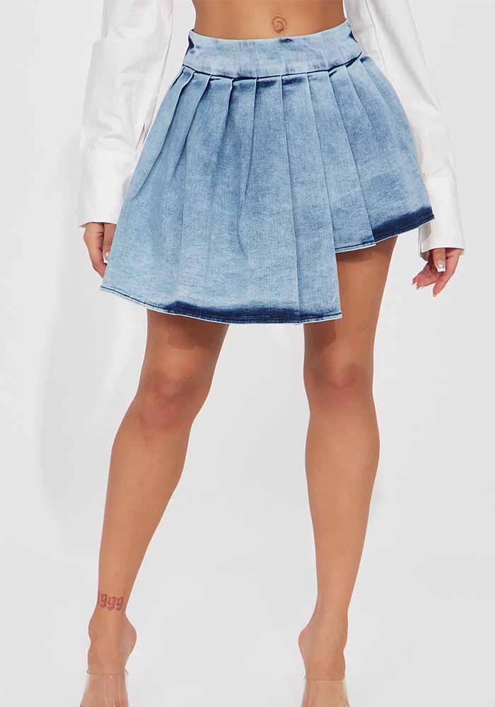 Sexy Slim Denim Pleated Club Skirt