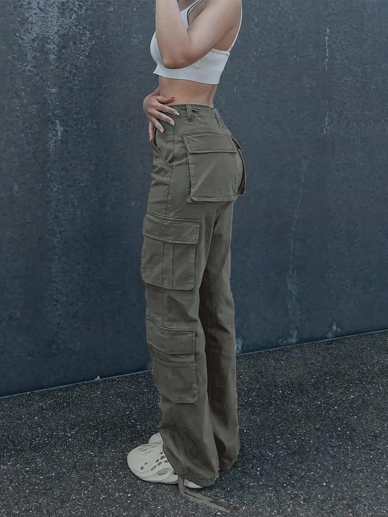 Women Cargo Button Denim Pants