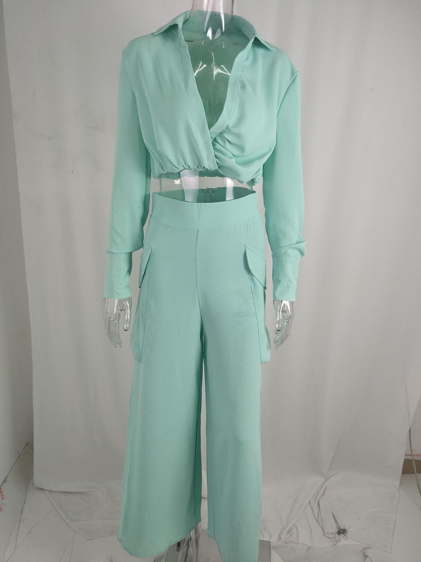 Fall Winter Women's Solid Chic Career Loose Pocket Fashion Casual Suit 22