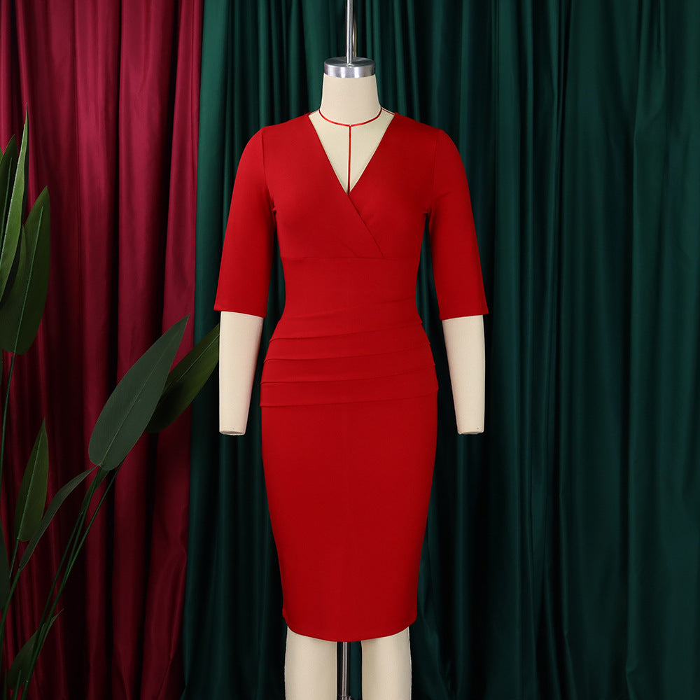 Women's V Neck Chic Bodycon OL Career Africa Plus Size Dress 19