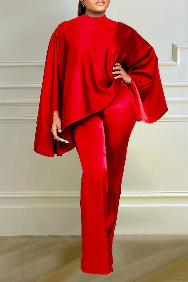 Women stretch Satin long-sleeved cape, two-piece set 10