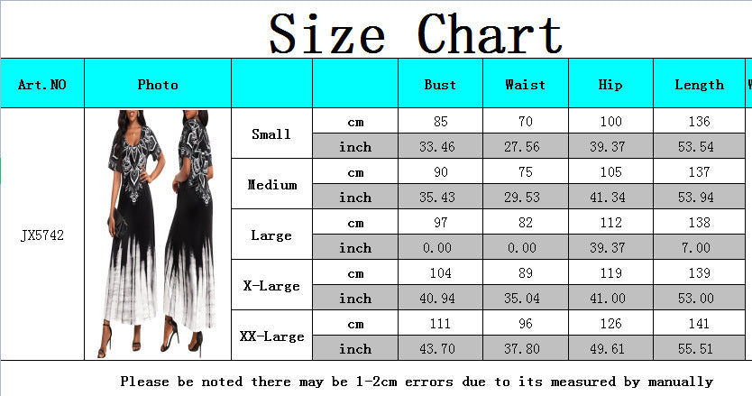Sexy Fashion Printed U-Neck Short Sleeve Women's Long Dress 8