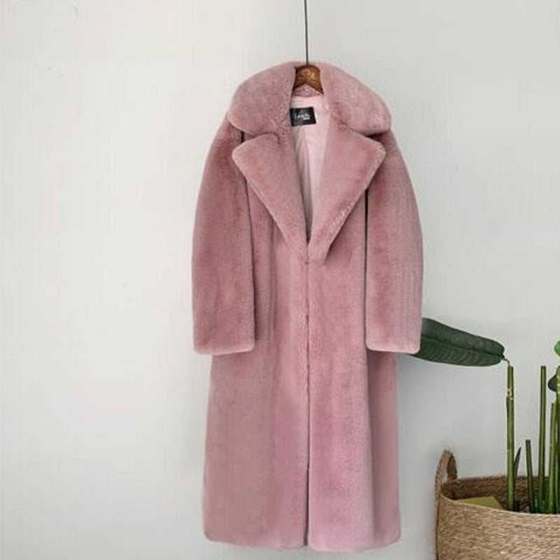 Winter Fashion Solid Fur Long Coat Women Cotton Pad Warm Fur Coat 15