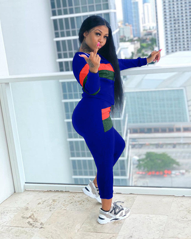 Women Sports Contrast Color Top and Pants Two-piece Set 5