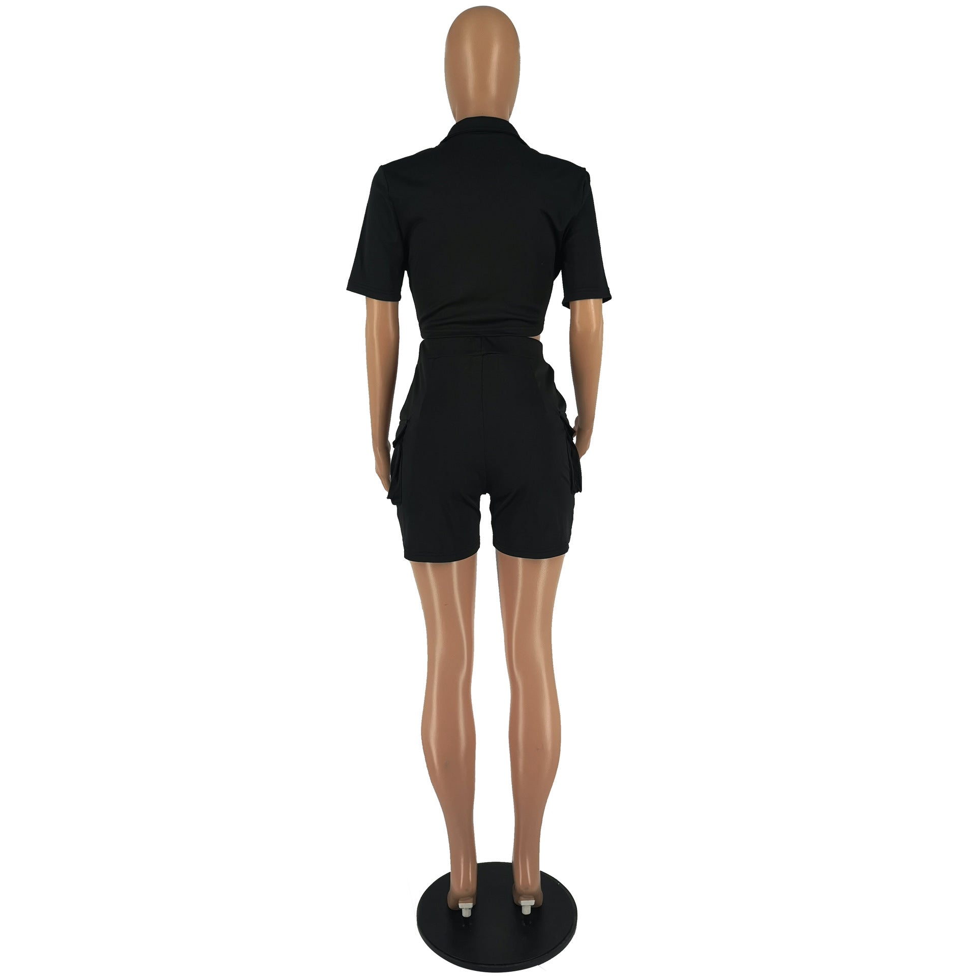 Women'S Solid Color Short Sleeve Shirt Shorts Two-Piece Set 16