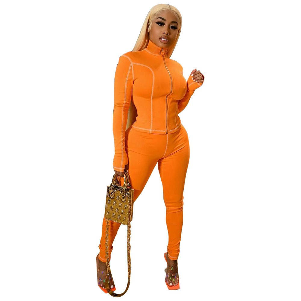 Women's Casual Long Sleeve Tight Slim Sport Two Piece Pants Set 10