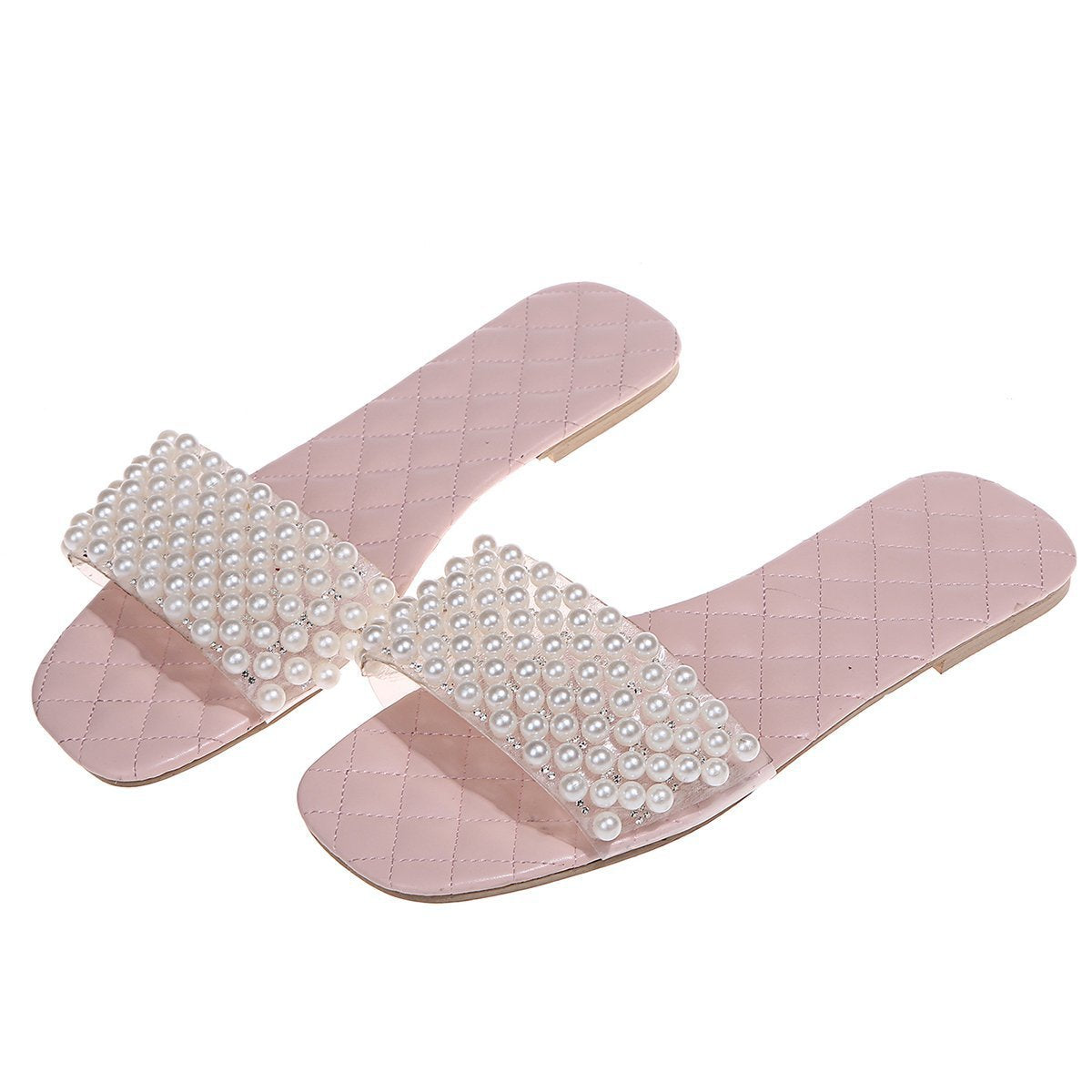 Ladies Summer Flat Slip-On Pearl Sandals 13