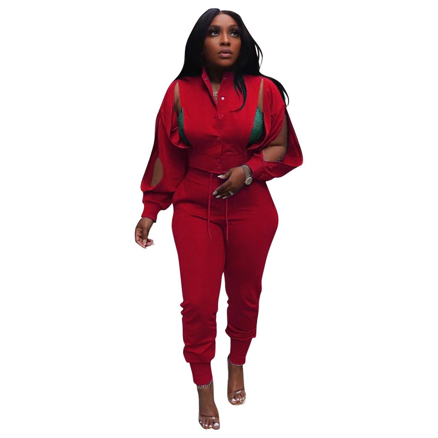 Women sports zipper jacket and Pant two-piece set 12