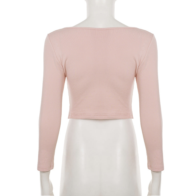 Women Casual Solid Bow Patchwork V-Neck Top and Bell Bottom Pants Two-Piece Set 12