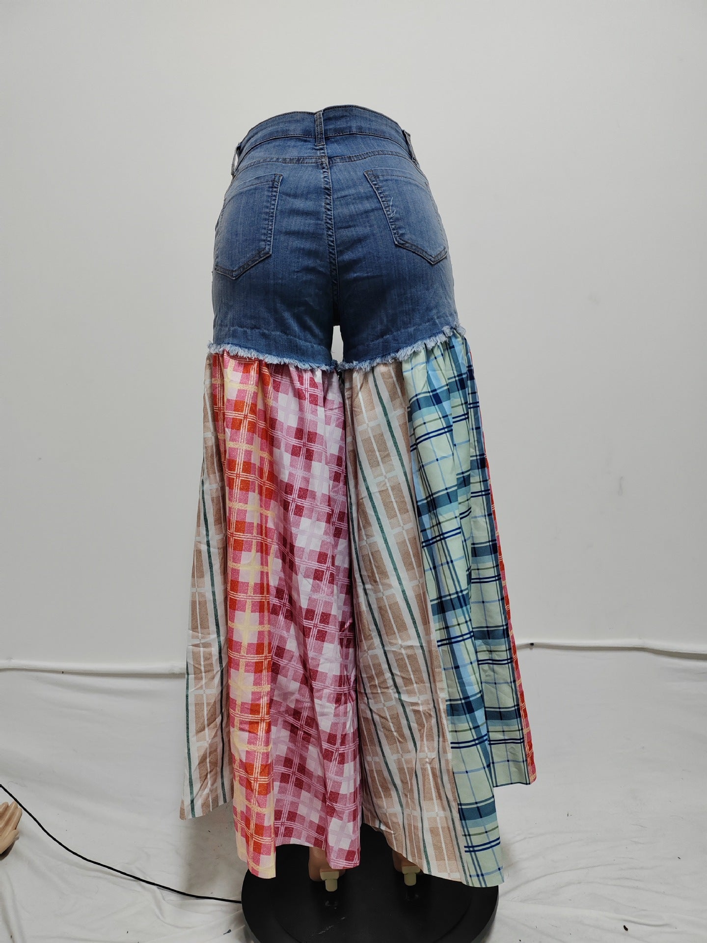 Women Casual Patchwork Denim Wide Leg Pants 5
