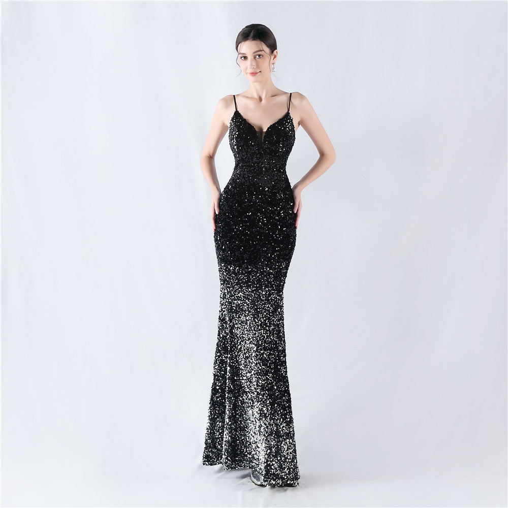 Gradient Sequins Sexy Strap Evening Dress 14