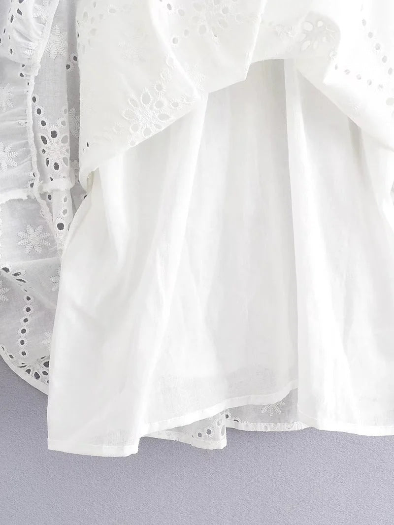 Women Sexy V-neck Lace Hollow Ruffle Dress 9