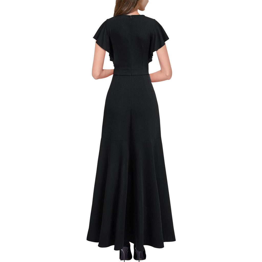 Women Sexy V Neck Irregular Ruffle Leaf Dress 5