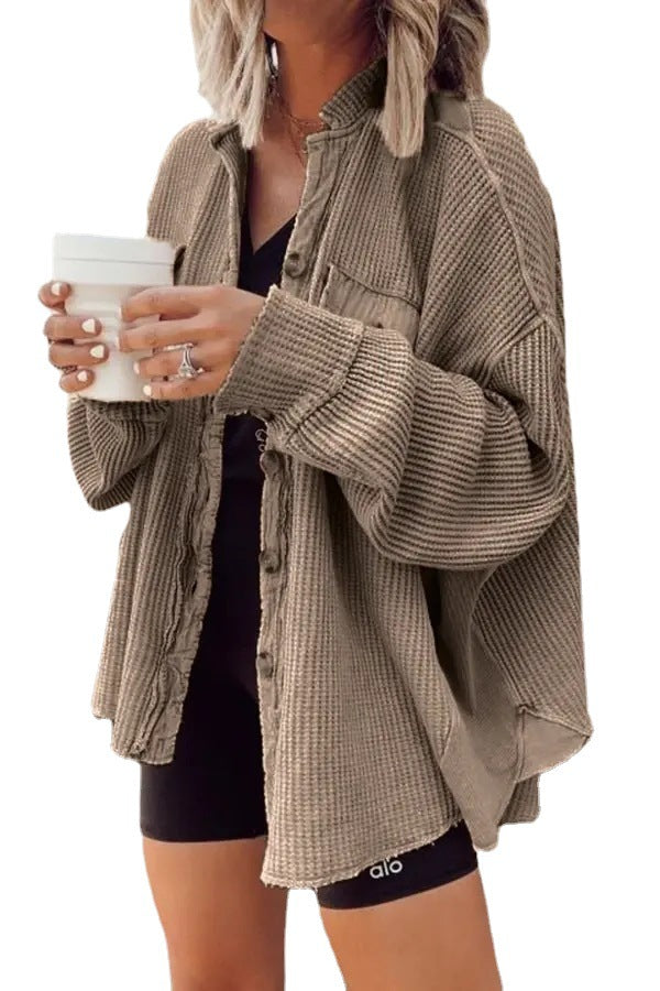 Autumn Jacket Fashion Casual Turndown Collar Pocket Patchwork Irregular Shirt Women