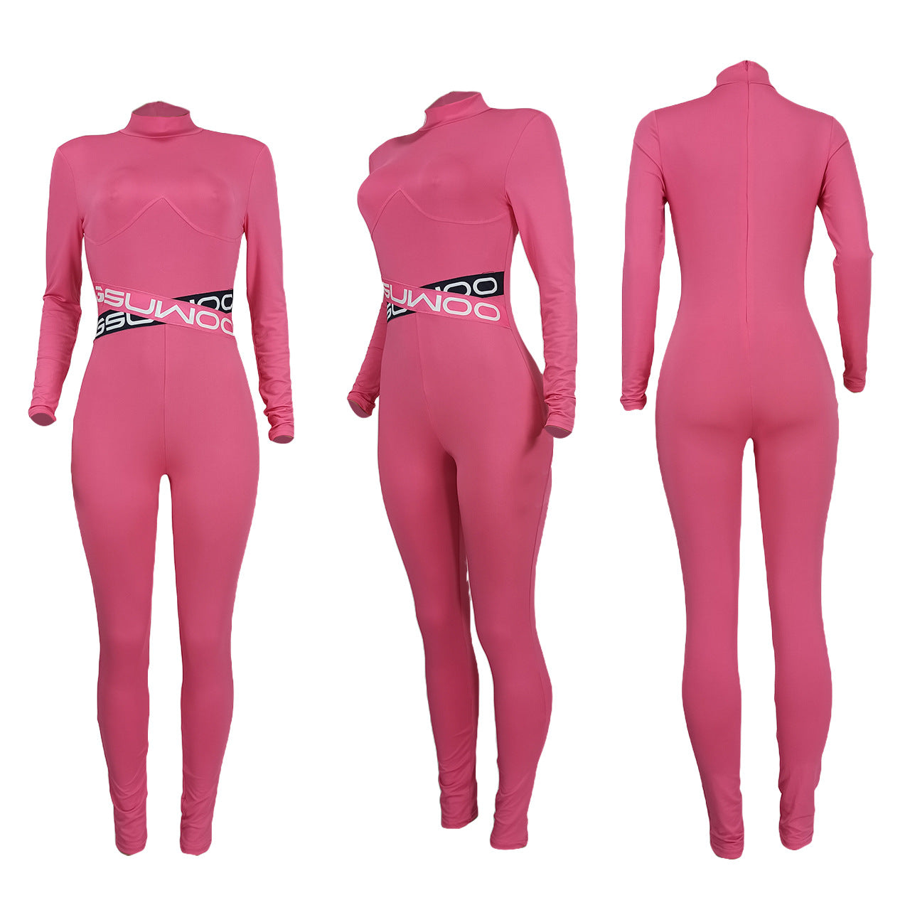 Women Sexy Letter Print Solid Color Long Sleeve Jumpsuit 15