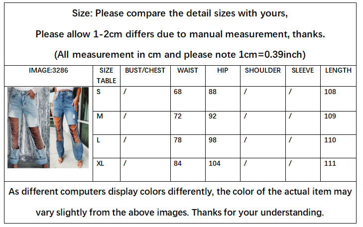 Spring Women's Chain Ripped Denim Pants 7