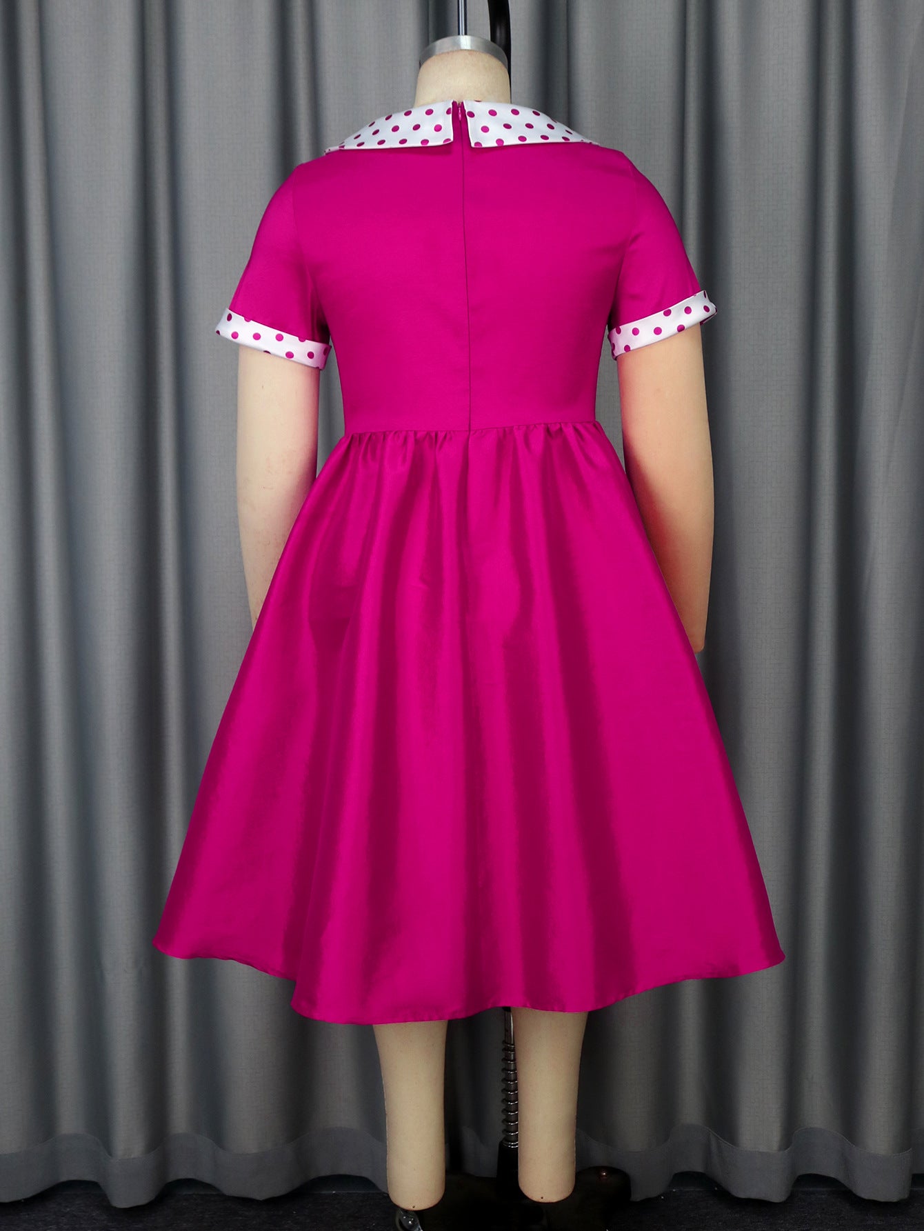 Plus Size Contrast Color Polka Dot Rose A-Line Career Dress 16