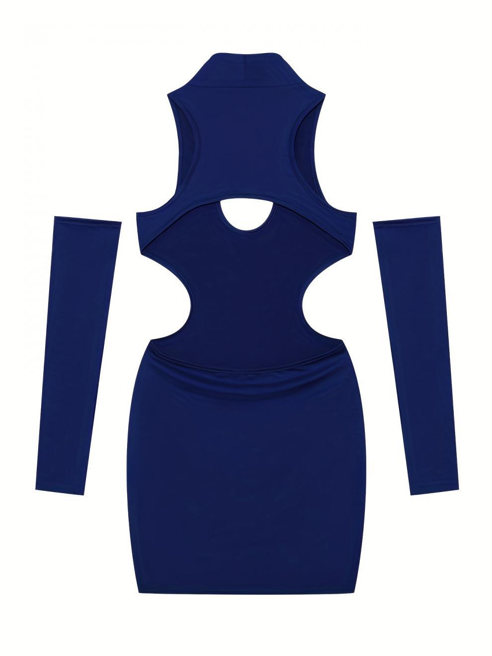 Women Solid Sexy Hollow Halter Neck Bodycon Dress 34