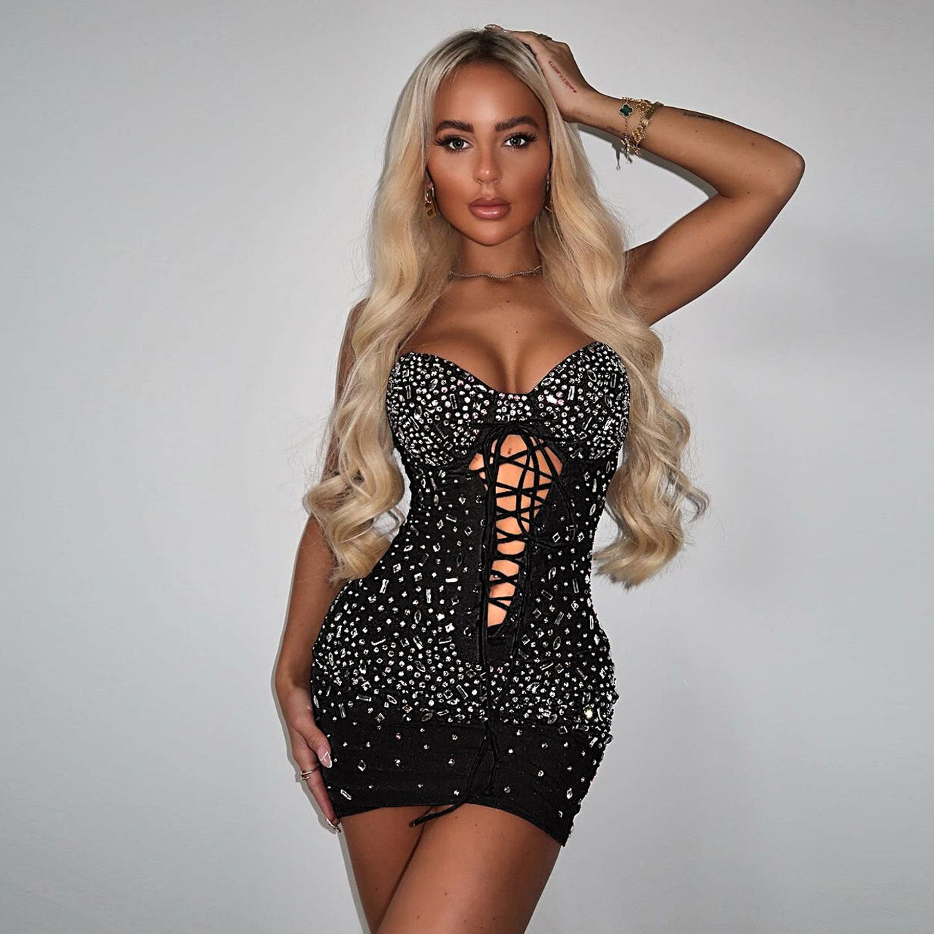Sexy Fit Beaded Lace-Up Dress 5