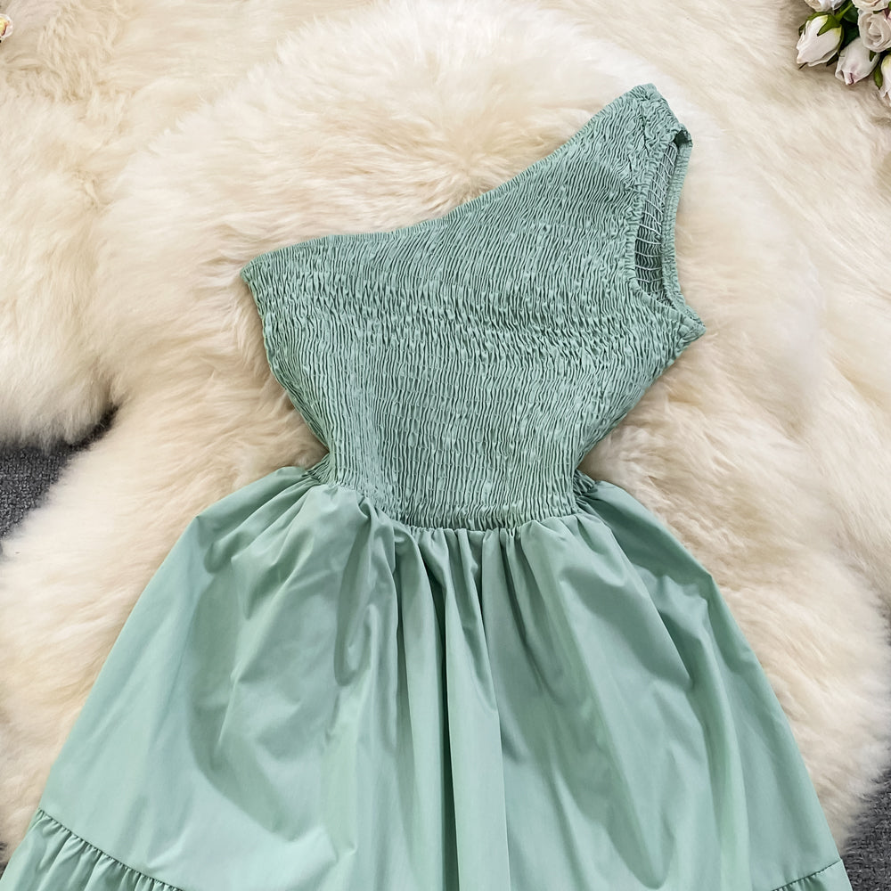 Retro Chic Sleeveless Slash Shoulder Slim Waist Slim Fit Beach Holidays A-Line Long Dress 60