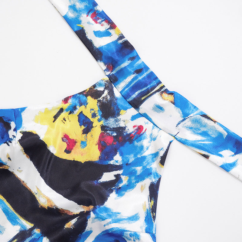 Women Printed Backless Lace-Up Top and Shorts Two-Piece Set 20