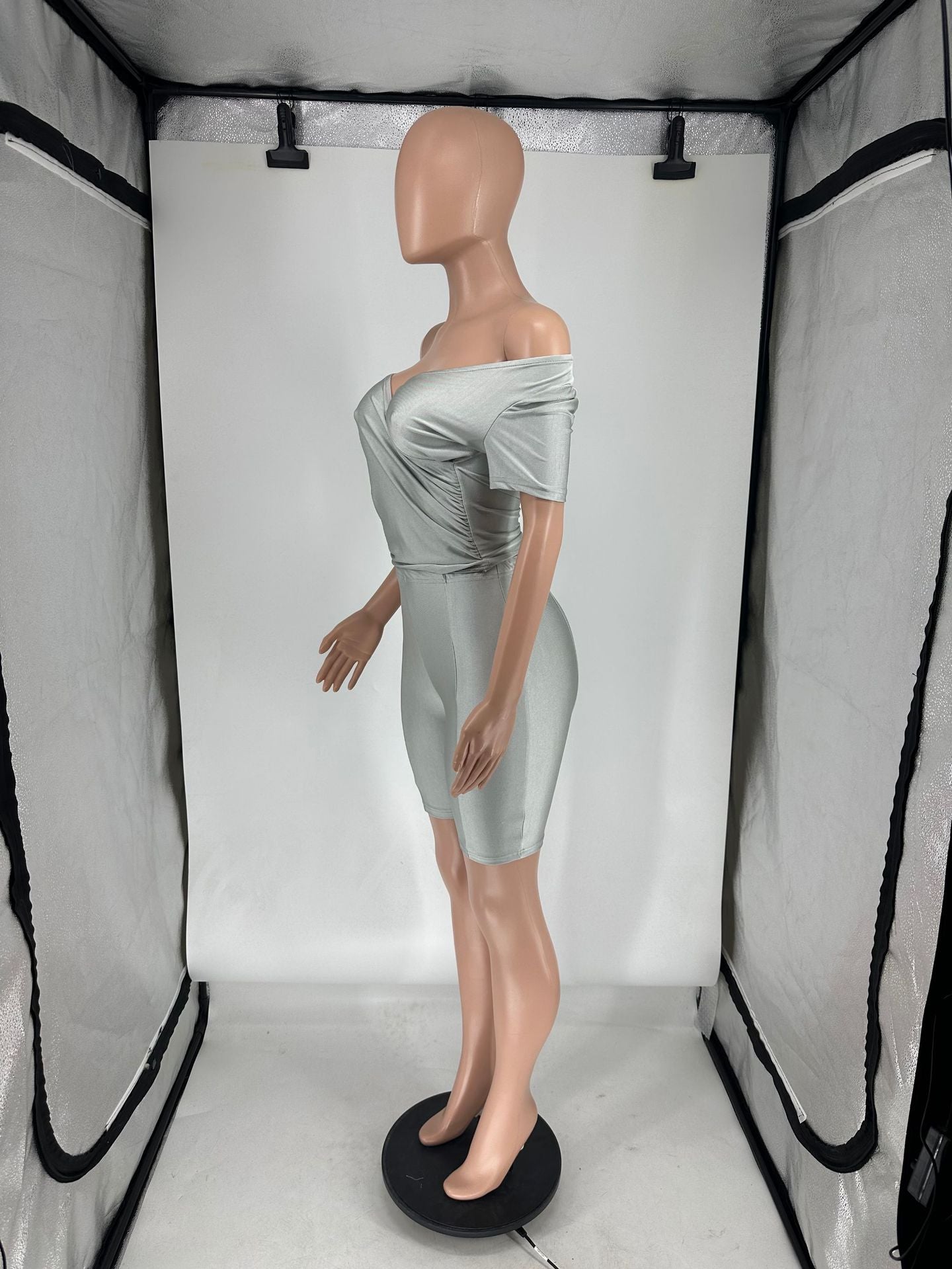 Women's Summer Cross V Neck Short Sleeve Top Elastic Shorts Casual Two Piece Set 28