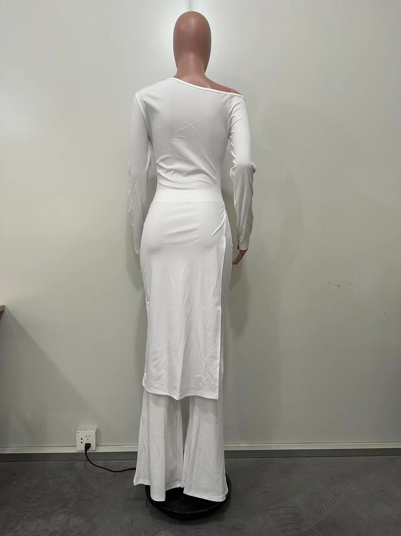 Women Solid Long Sleeve Slit Top and Pant Two Piece Set 11