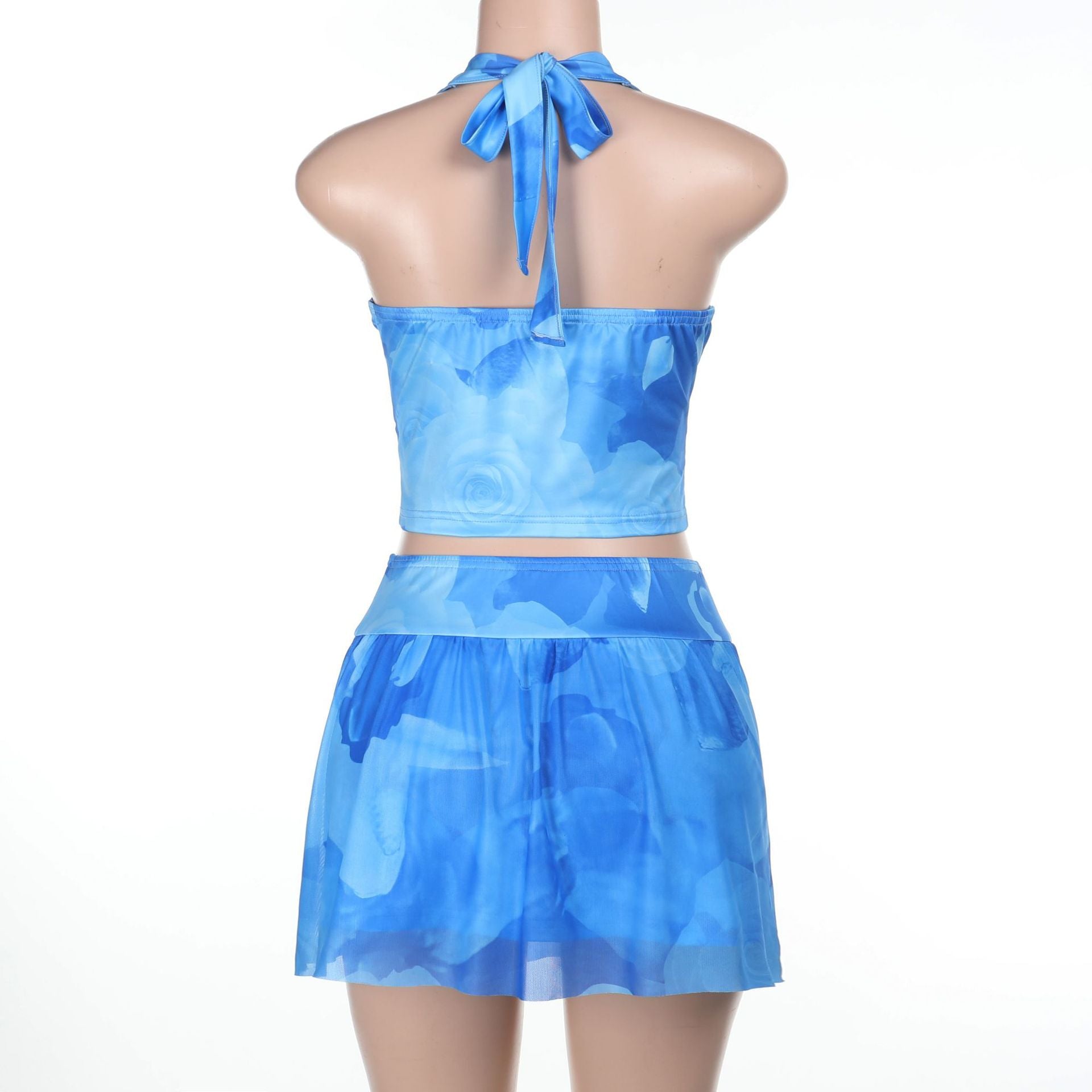 Sexy Holidays Printed Halter Neck Straps Top  & Mesh Skirt Set 8