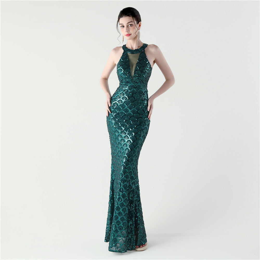 Sequin Mesh Slim Sexy Mermaid Evening Dress Dinner Party Gown 11