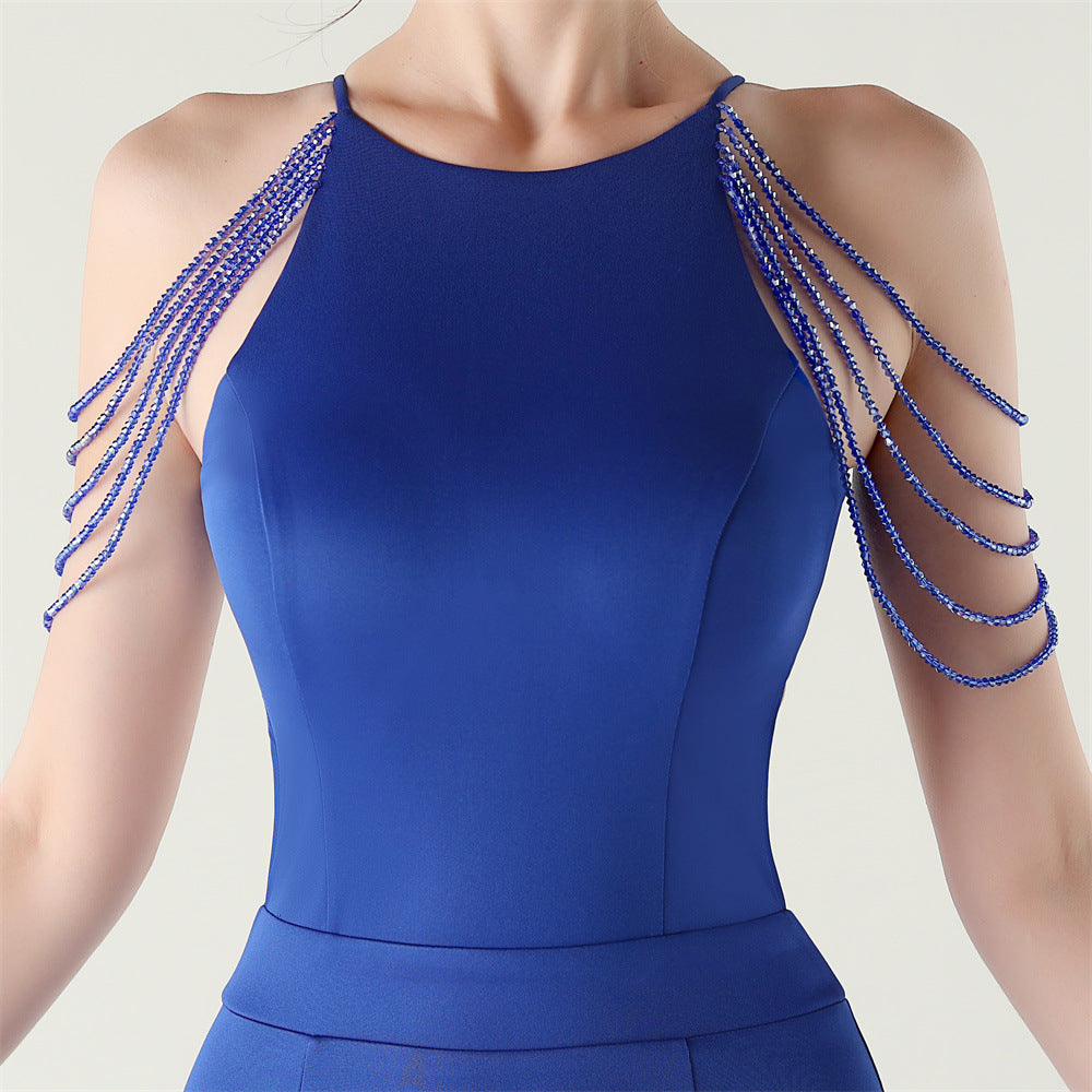 Women beaded off-shoulder one-shoulder slit evening dress 23