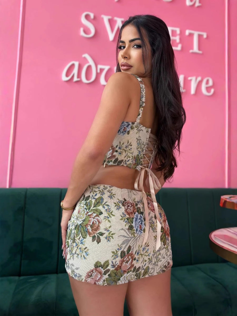 Women Floral Strapless Top and Mini Skirt Two-piece Set 5