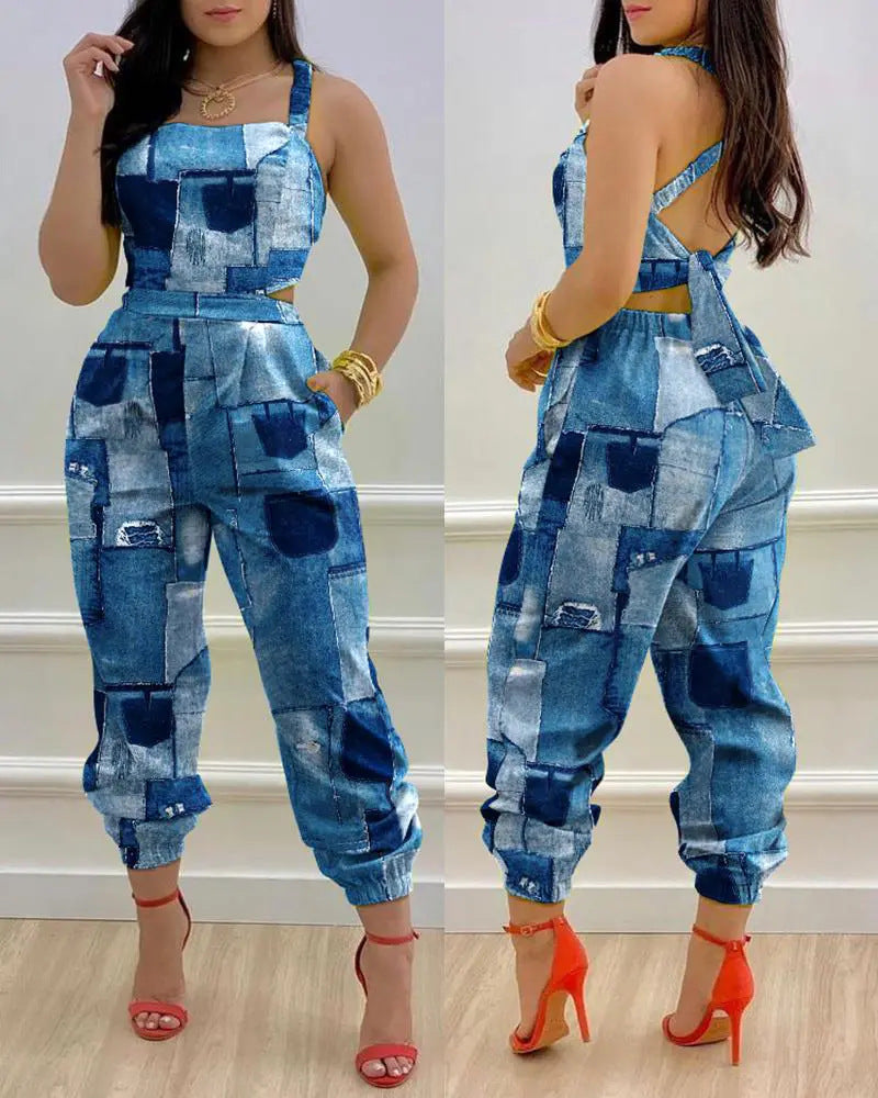 Summer Fashion Printed Straps Backless Jumpsuit 8