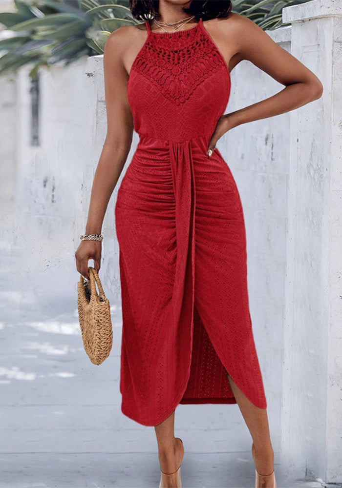 Women Spring and Summer Halter Neck Sleeveless Irregular Skirt Dress