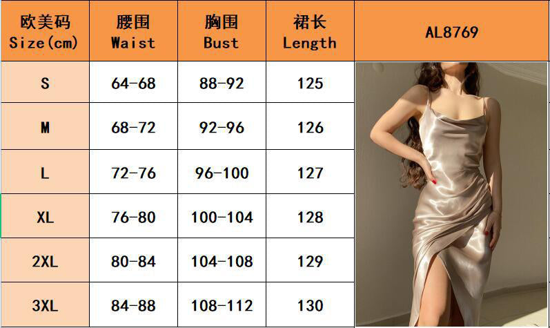 Sexy Low Cut Satin Slit Strap Dress Slim Fit Low Back Maxi Dress 22