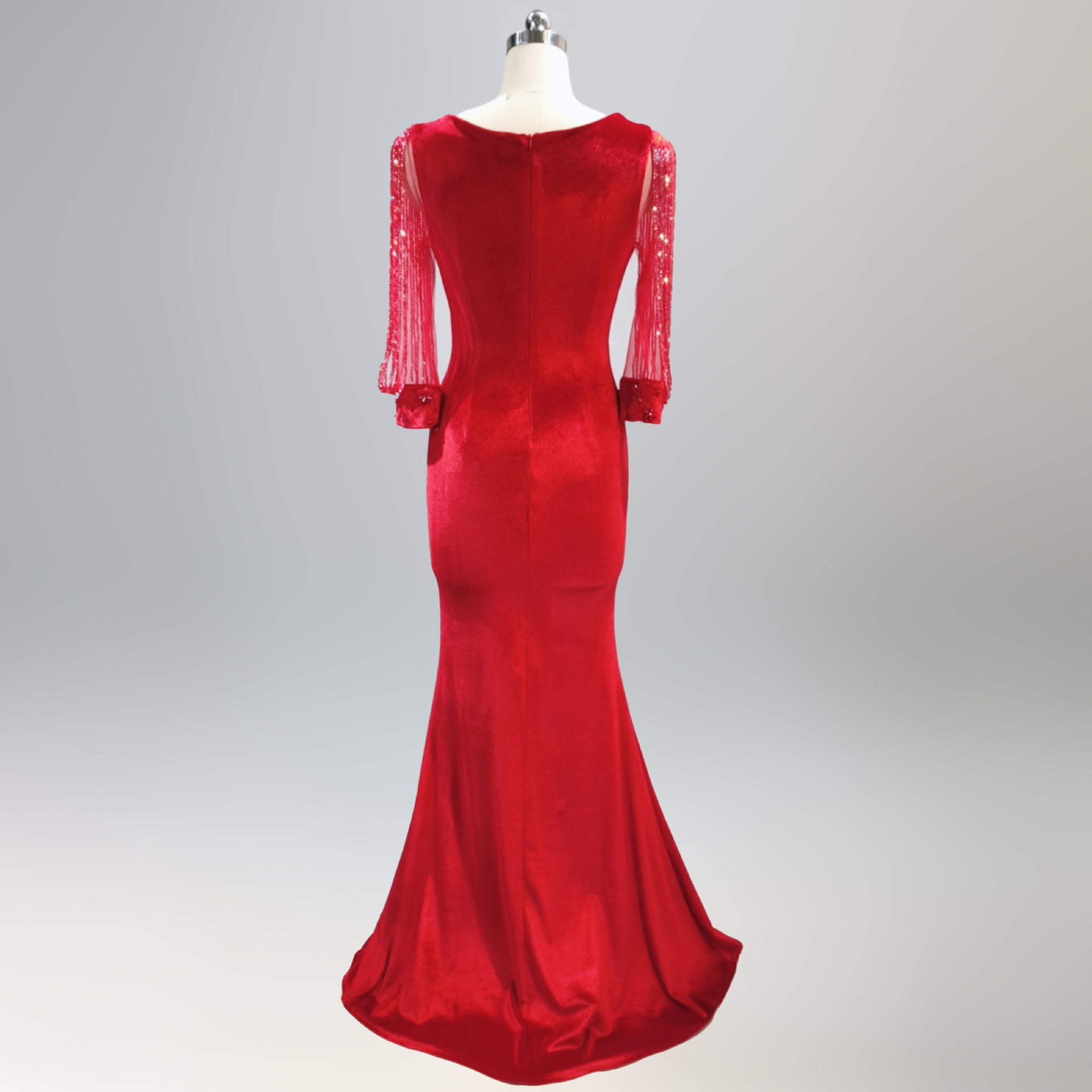 sexy velvet crystal diamond chain bride clothing winter long-sleeved mermaid long evening dress 15