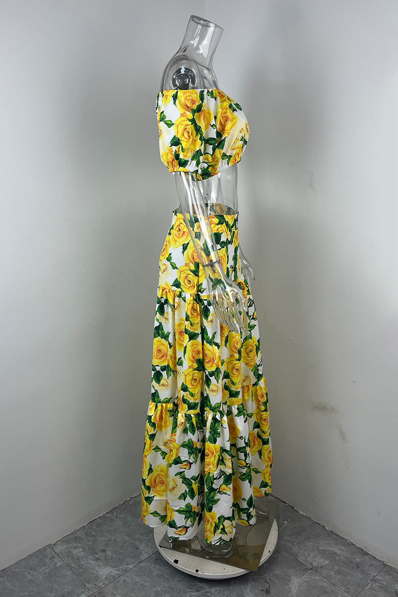 Women off-shoulder Strapless Top + skirt two-piece set 7