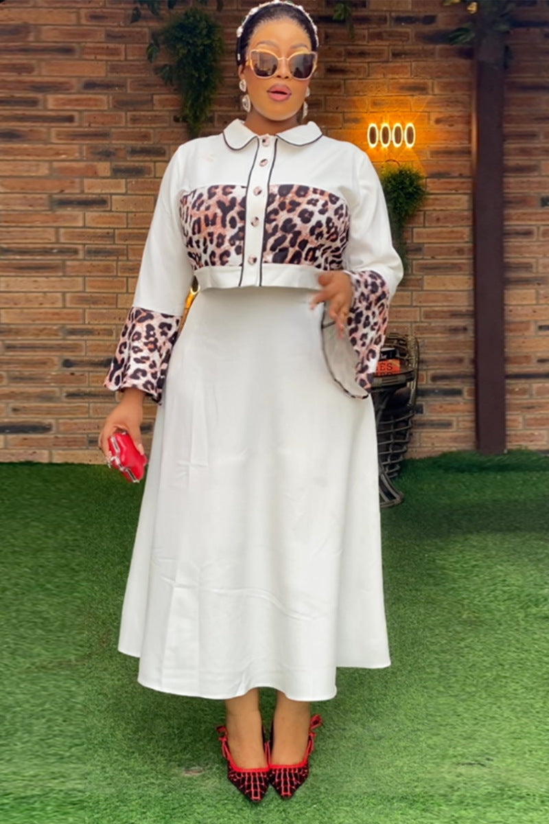 Sexy Leopard Print Patchwork Top Long Skirt Two-Piece Set 4