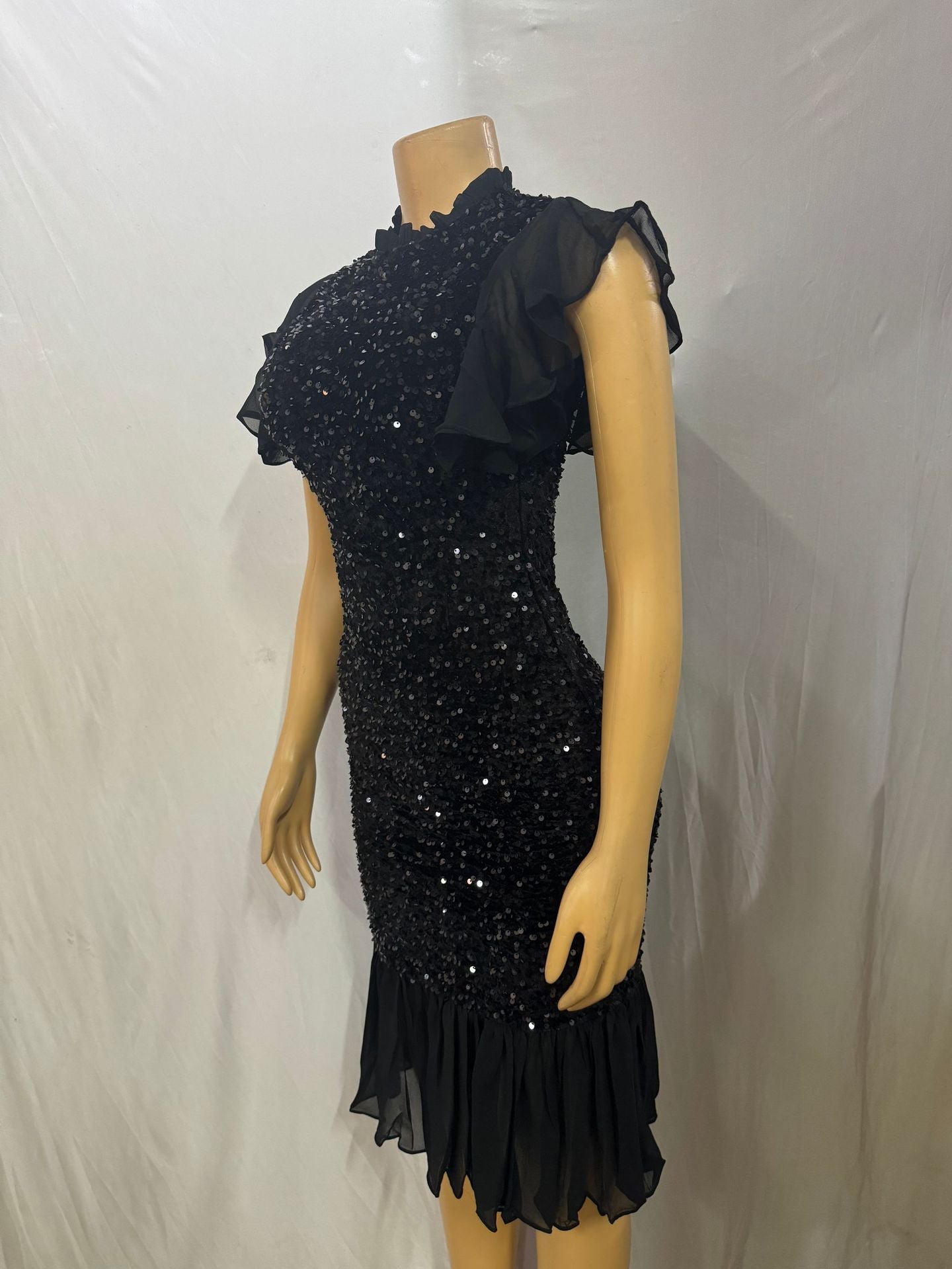 Women Soid Sequin Patchwork Sexy Bodycon Short Sleeve Dress 6