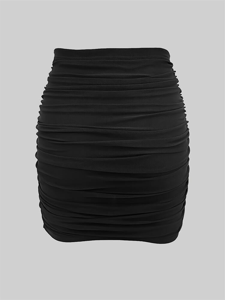 Women elegant stretchy mesh sexy pleated bodycon skirt 5