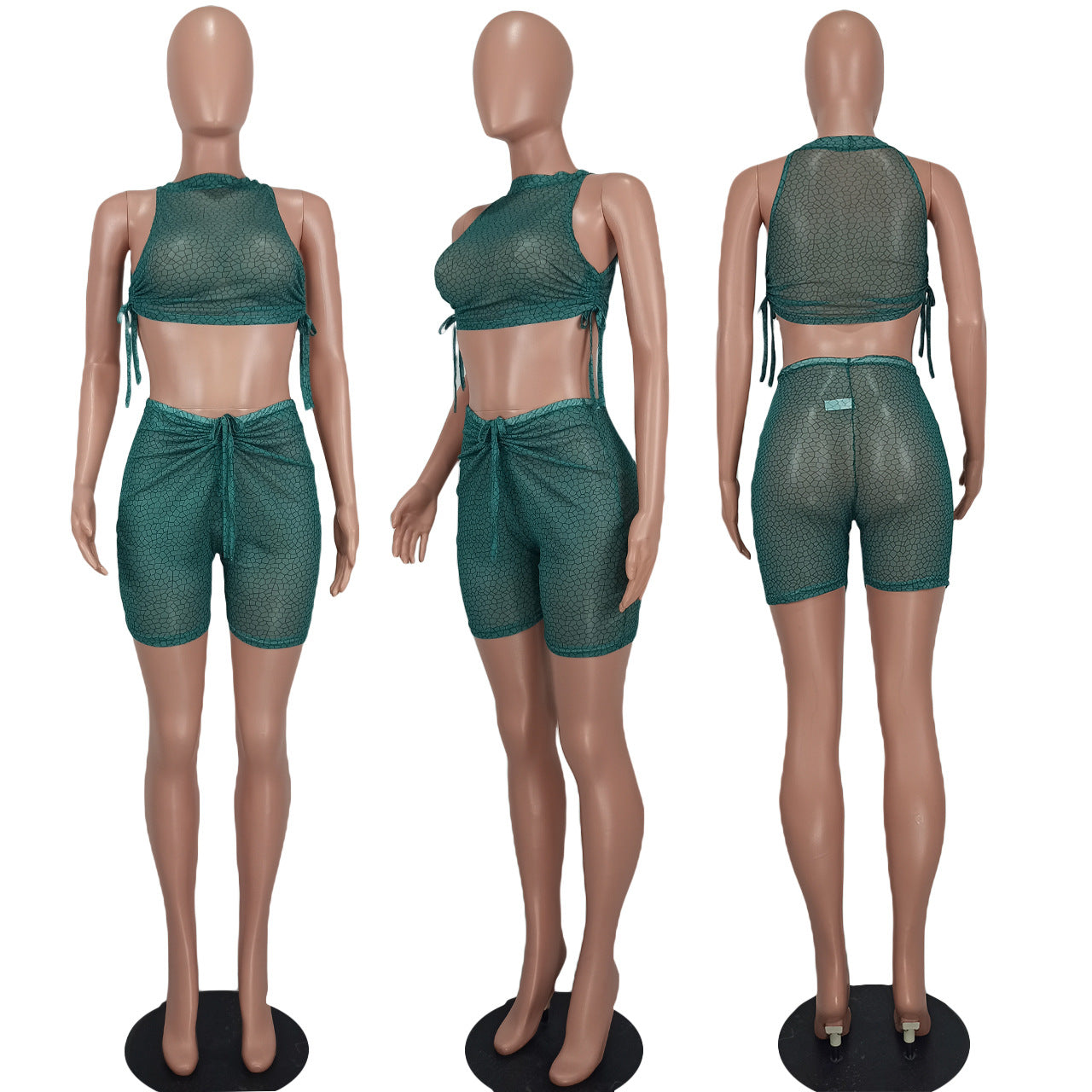 Women's Sexy Print See-Through Drawstring Dress 7