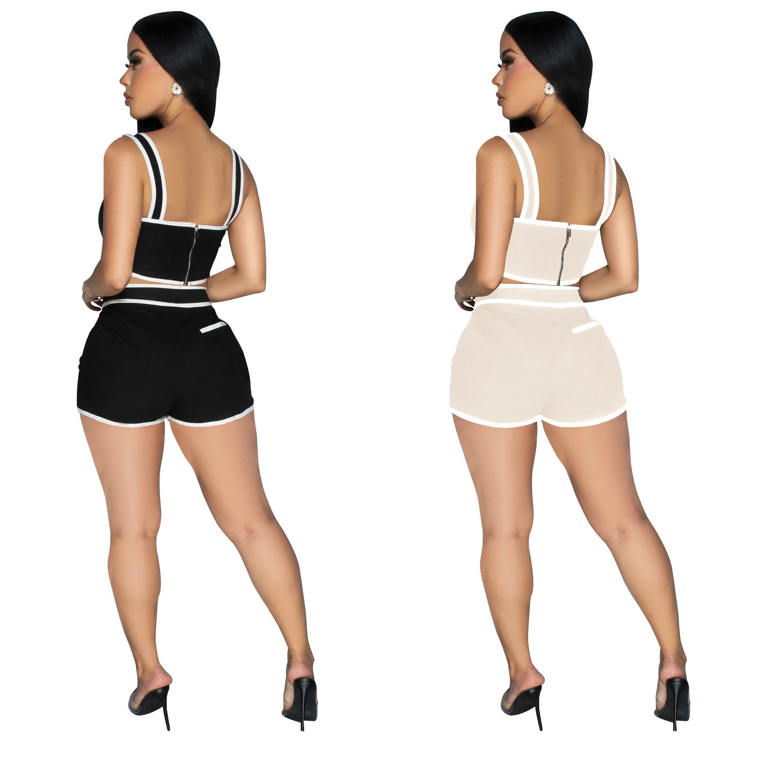 Women Solid Strapless Top Shorts Two-Piece Set 7