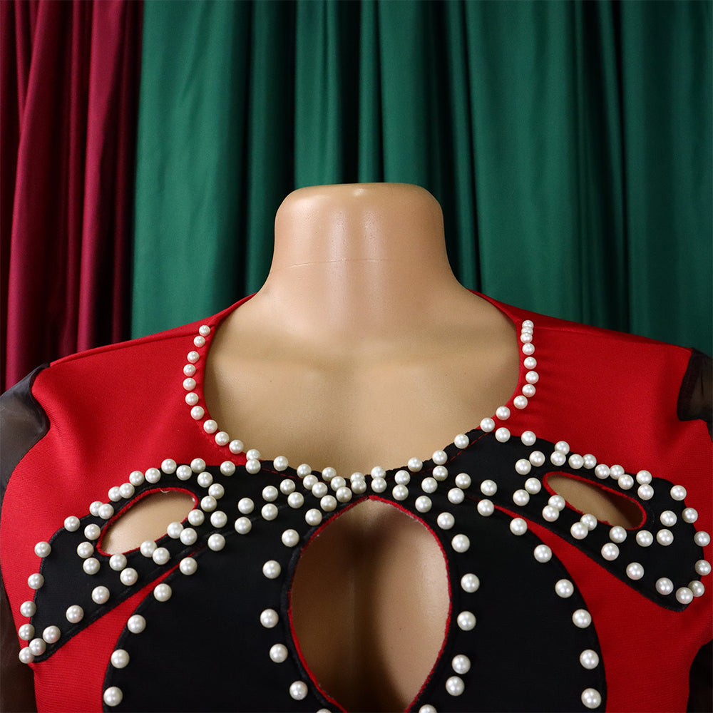 Women'S Summer Short Sleeve Puff Sleeve Beaded Sexy Wide Leg Slim Waist Plus Size Jumpsuit 15