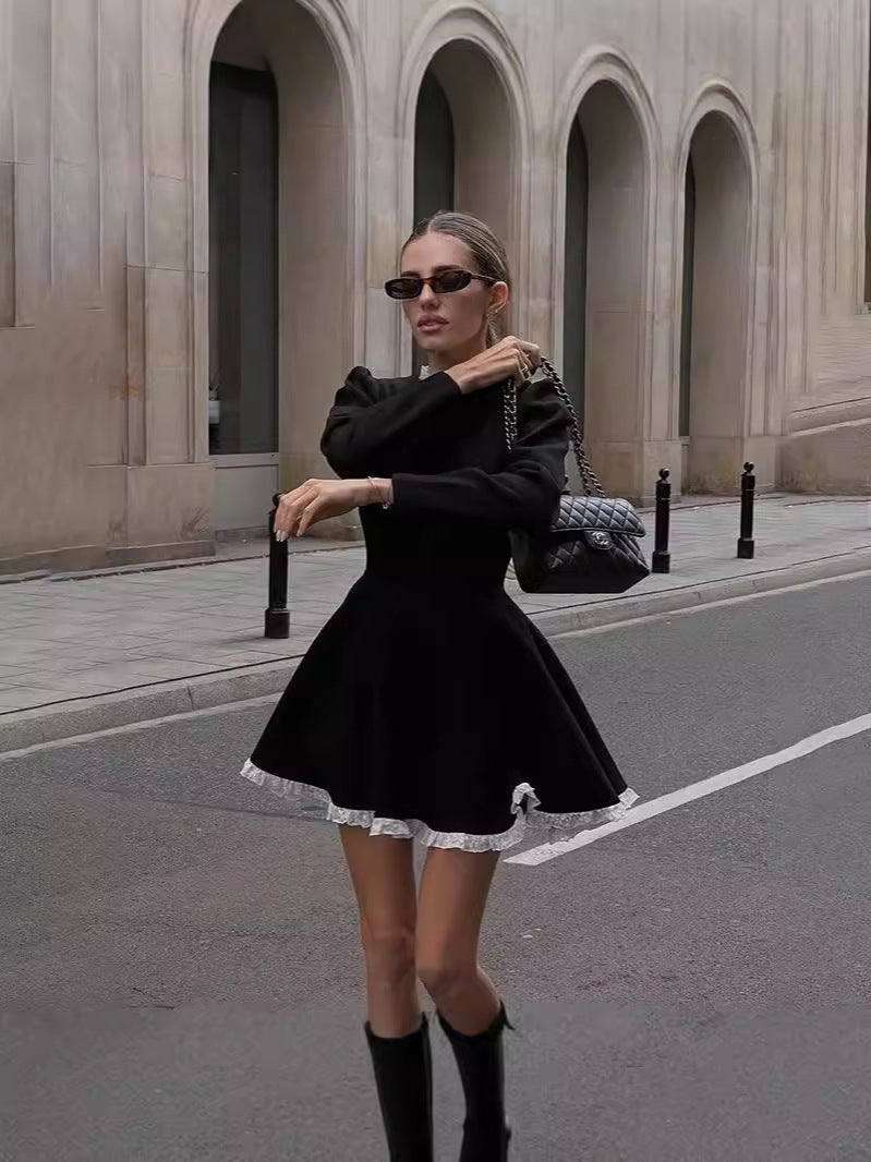 Women elegant lace Patchwork Knitting dress 5