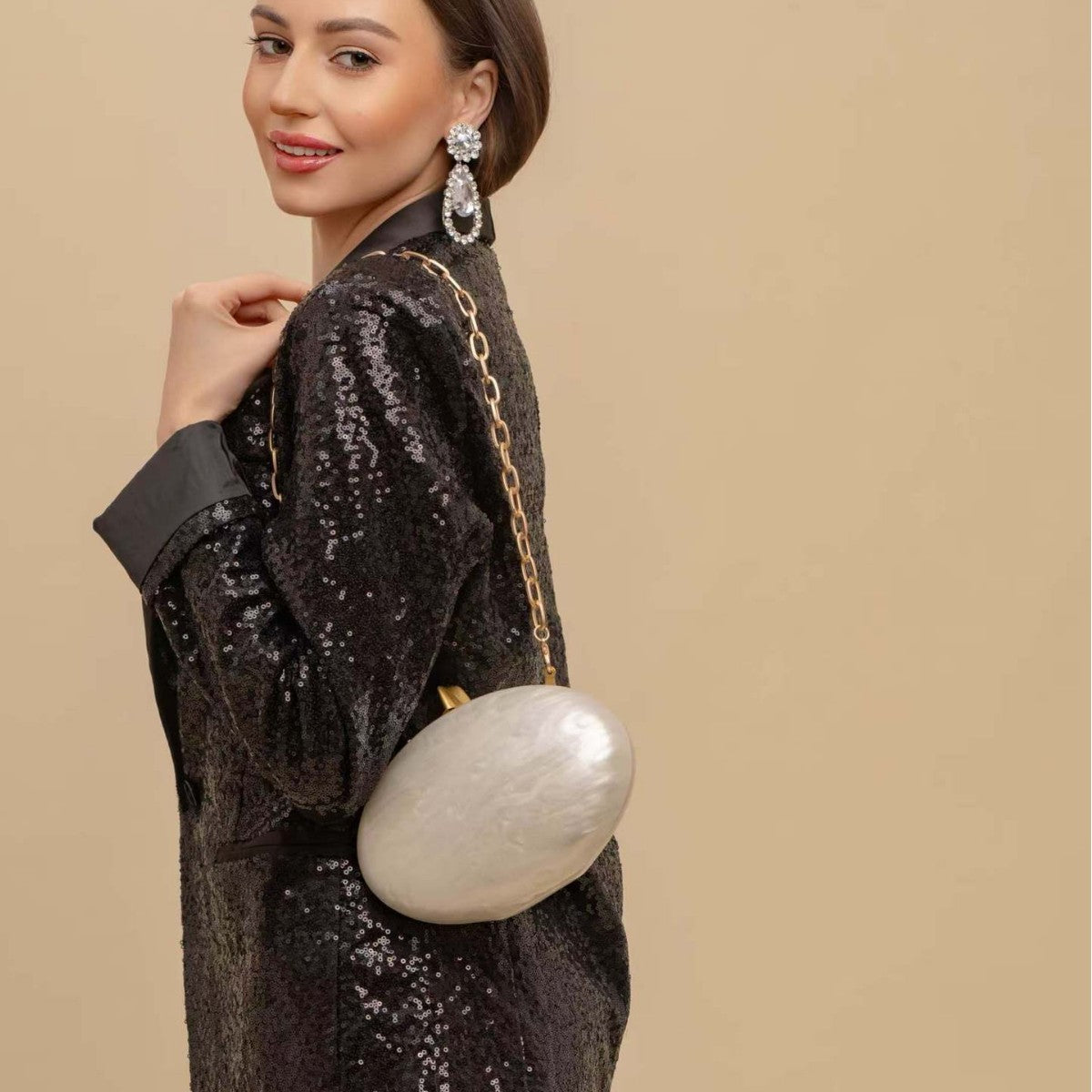 Beige Acrylic Evening Clutch Shoulder/Crossbody Wedding Bag 7