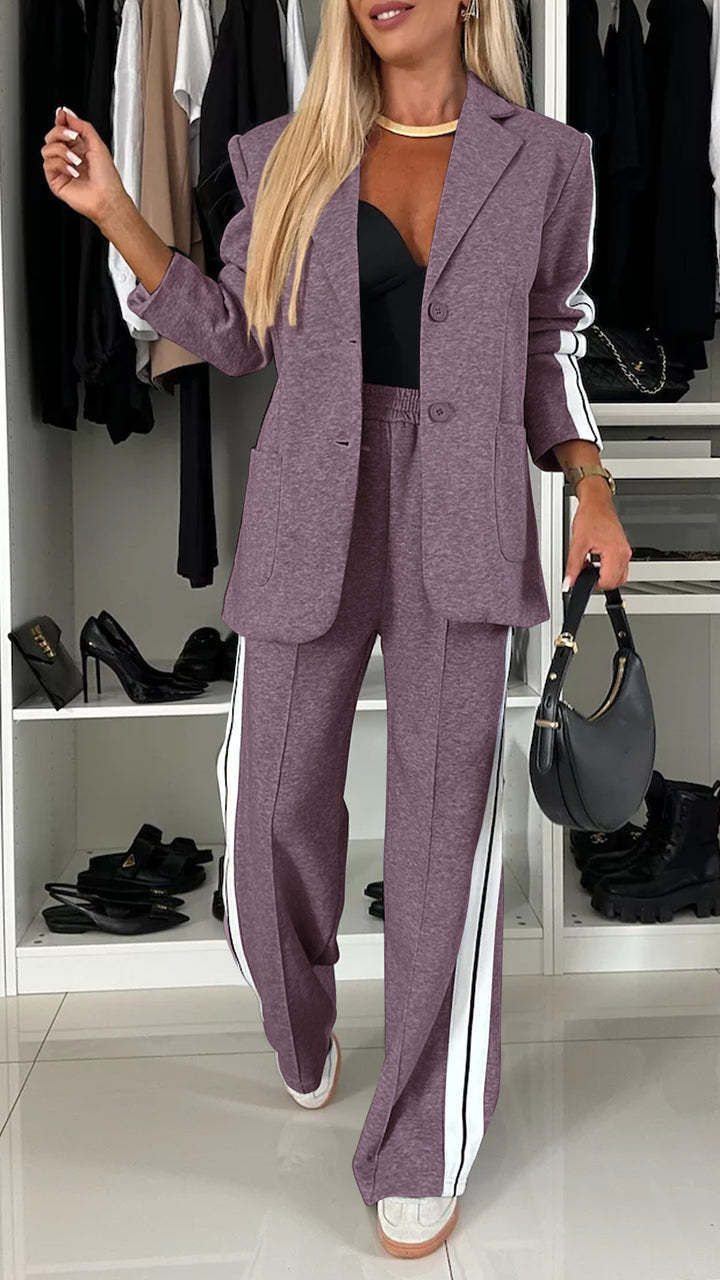 Autumn winter women's long-sleeved Turndown Collar Casual blazer pants two piece set 10