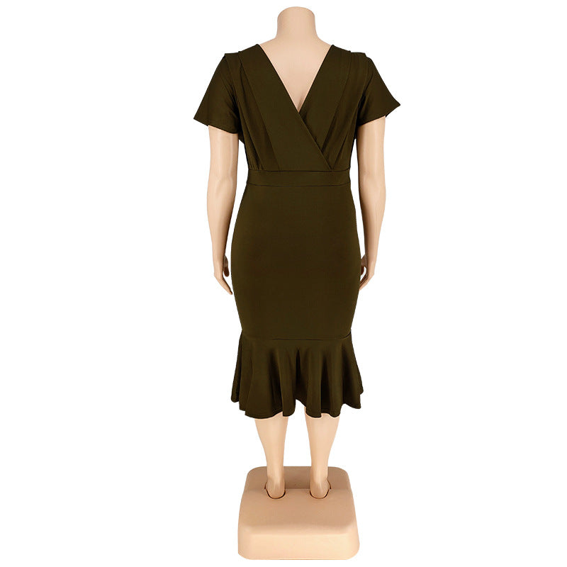 Fashion Plus Size Women's Summer Style V-Neck Solid Bodycon Dress 25