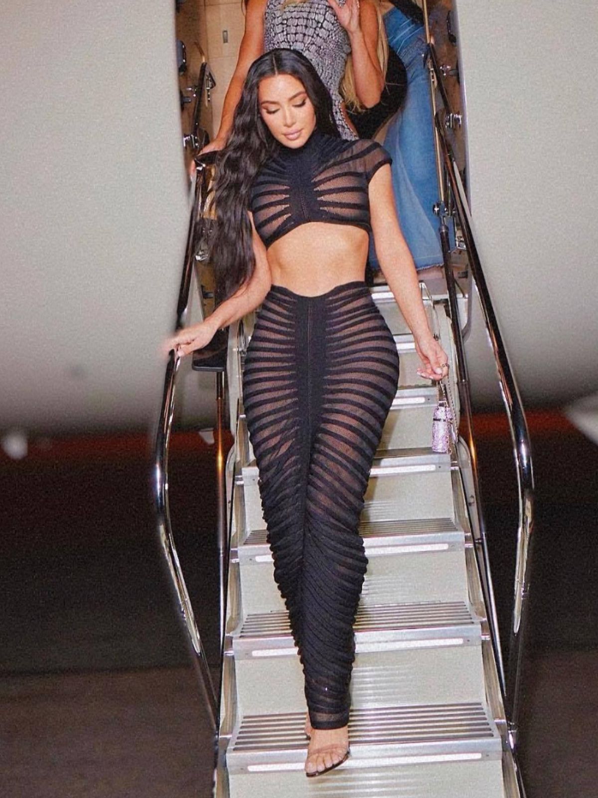 Women's Sexy Knitting See-Through Nightclub Low Waist Bodycon Two Piece Skirt Set 4